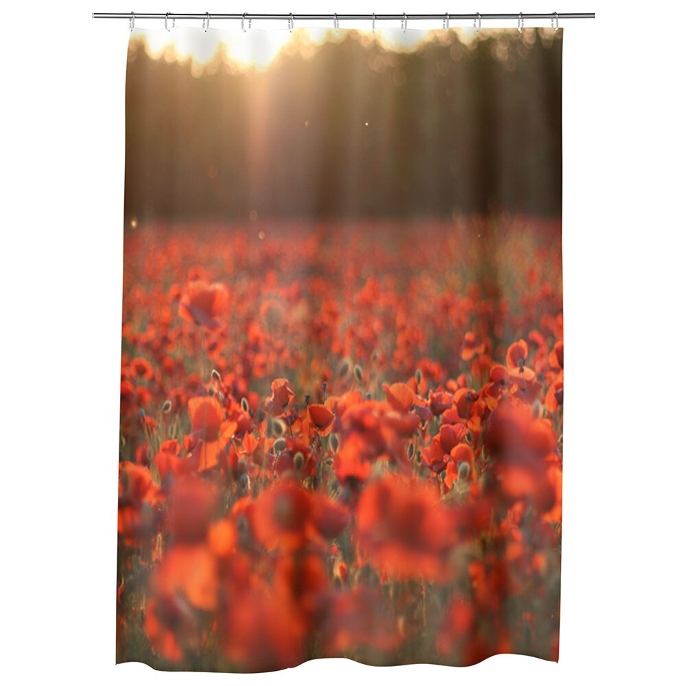 Perdea Dus, Cada, pentru Baie, Heartwork, Camp de maci, Model Multicolor, Decoratiuni Baie, 150 x 200 cm