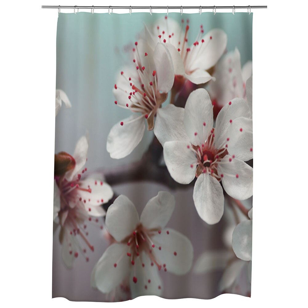 Perdea Dus, Cada, pentru Baie, Heartwork, Flori albe, Model Multicolor, Decoratiuni Baie, 150 x 200 cm