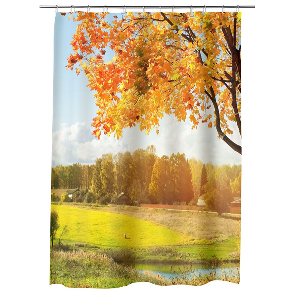 Perdea Dus, Cada, pentru Baie, Heartwork, Toamna pe campie, Model Multicolor, Decoratiuni Baie, 150 x 200 cm
