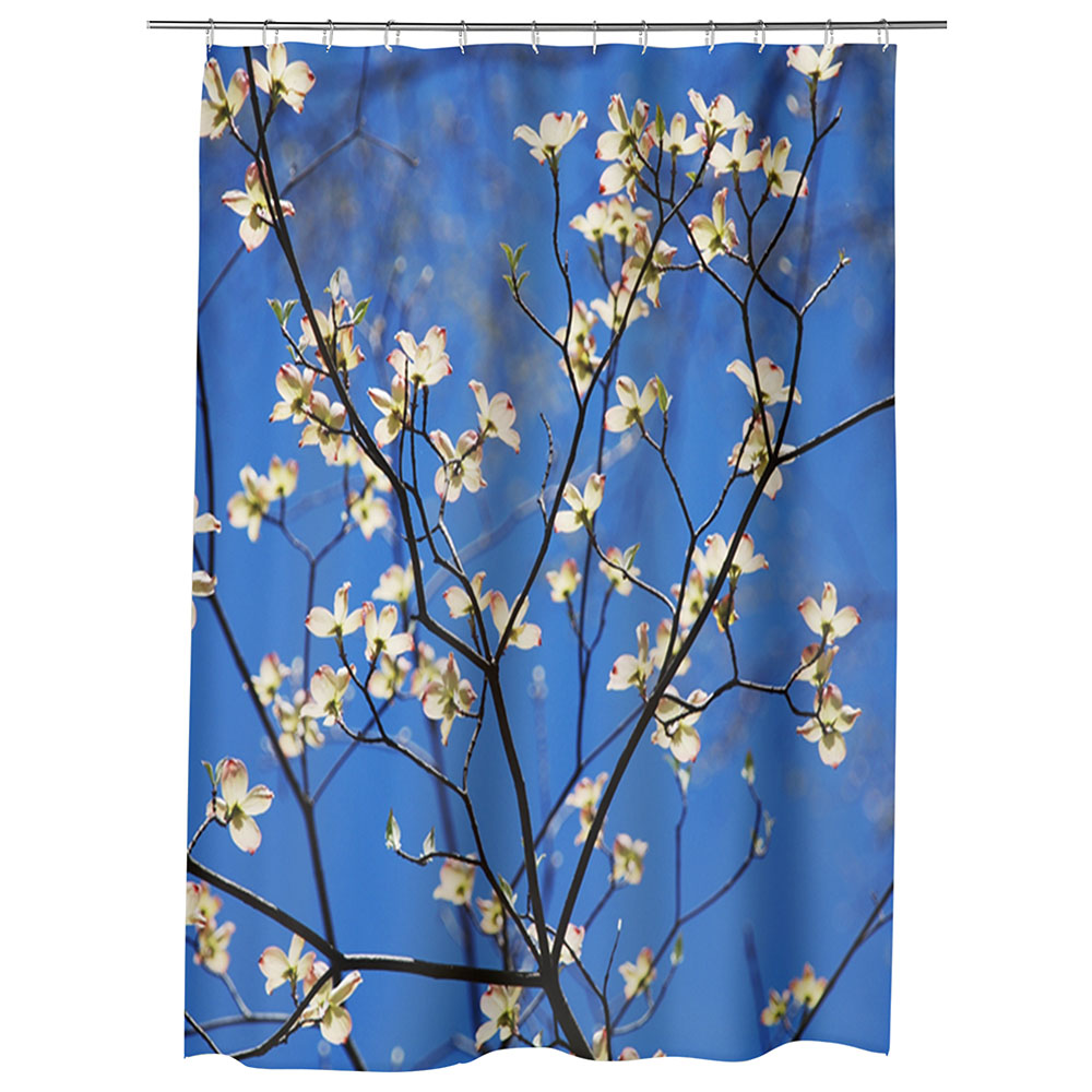 Perdea Dus, Cada, pentru Baie, Heartwork, Flori cu albastru intens, Model Multicolor, Decoratiuni Baie, 150 x 200 cm