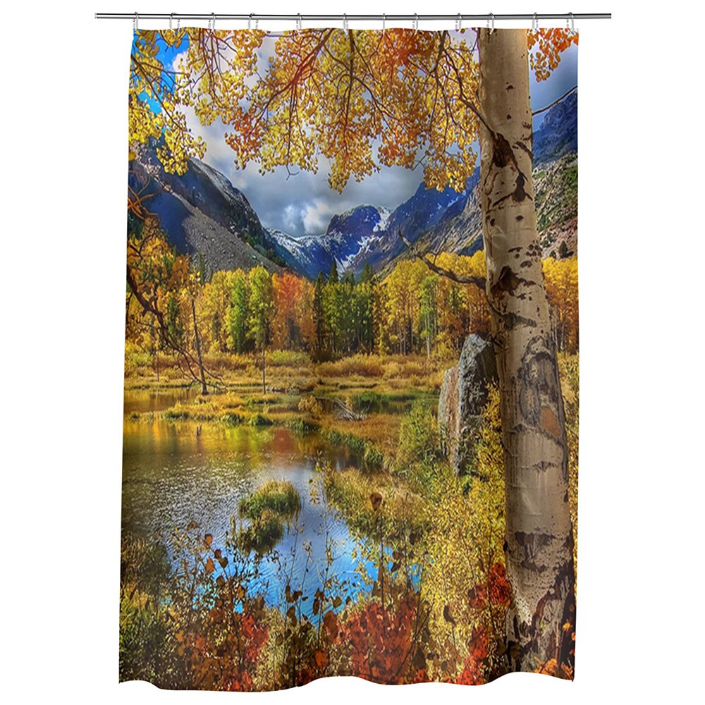 Perdea Dus, Cada, pentru Baie, Heartwork, Toamna la munte, Model Multicolor, Decoratiuni Baie, 150 x 200 cm