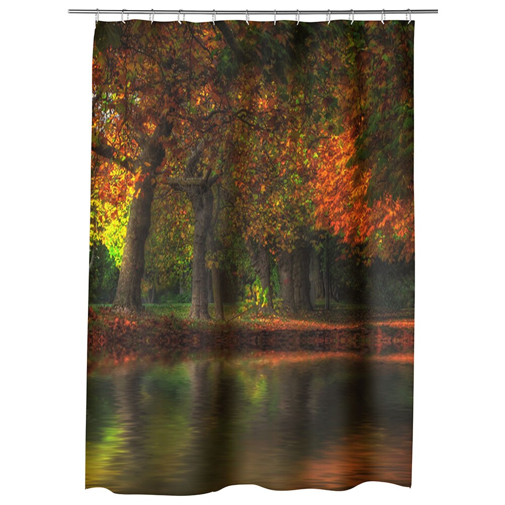 Perdea Dus, Cada, pentru Baie, Heartwork, Toamna noaptea, Model Multicolor, Decoratiuni Baie, 150 x 200 cm
