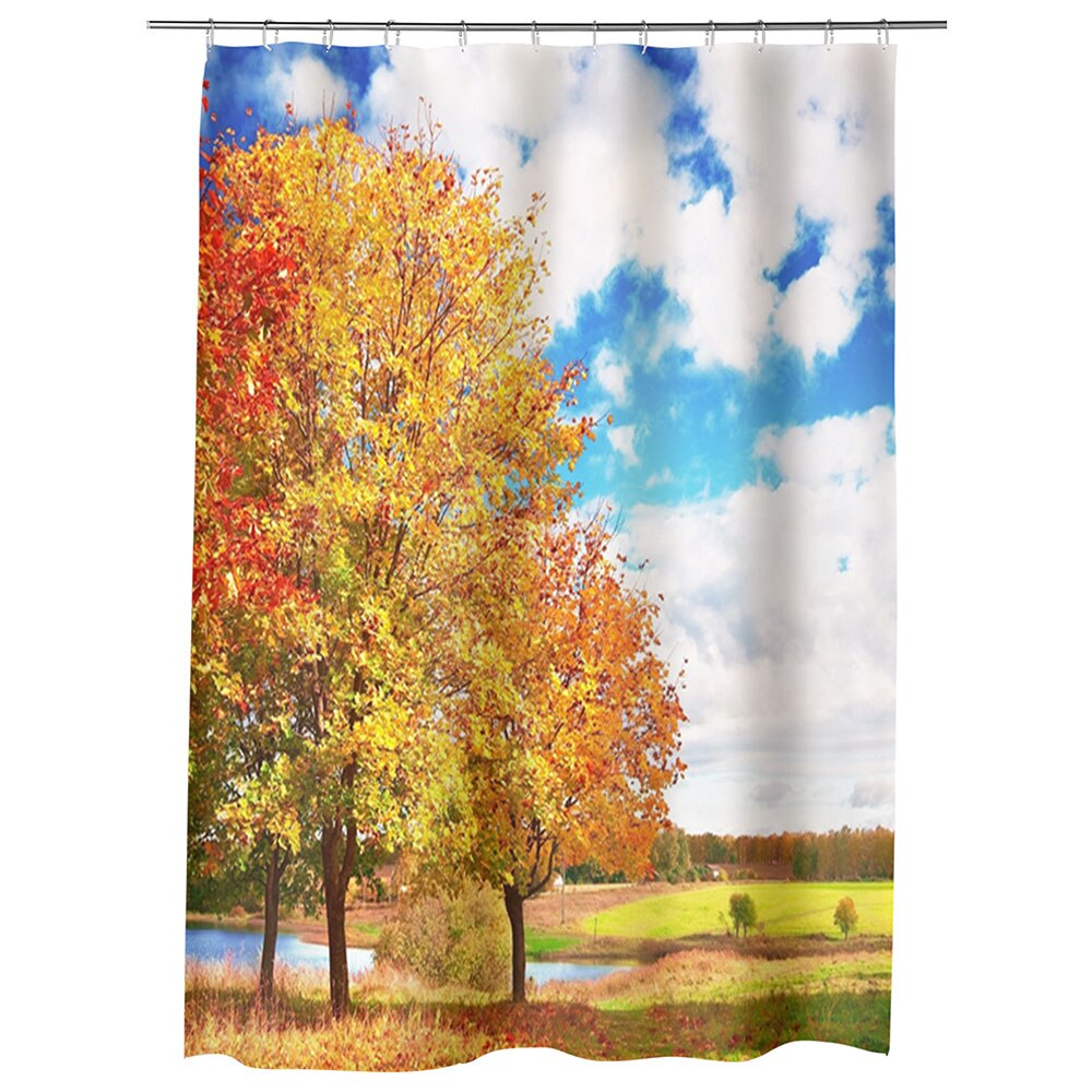 Perdea Dus, Cada, pentru Baie, Heartwork, Peisaj de toamna, Model Multicolor, Decoratiuni Baie, 150 x 200 cm
