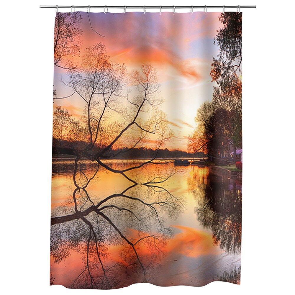 Perdea Dus, Cada, pentru Baie, Heartwork, Toamna pe lac, Model Multicolor, Decoratiuni Baie, 150 x 200 cm
