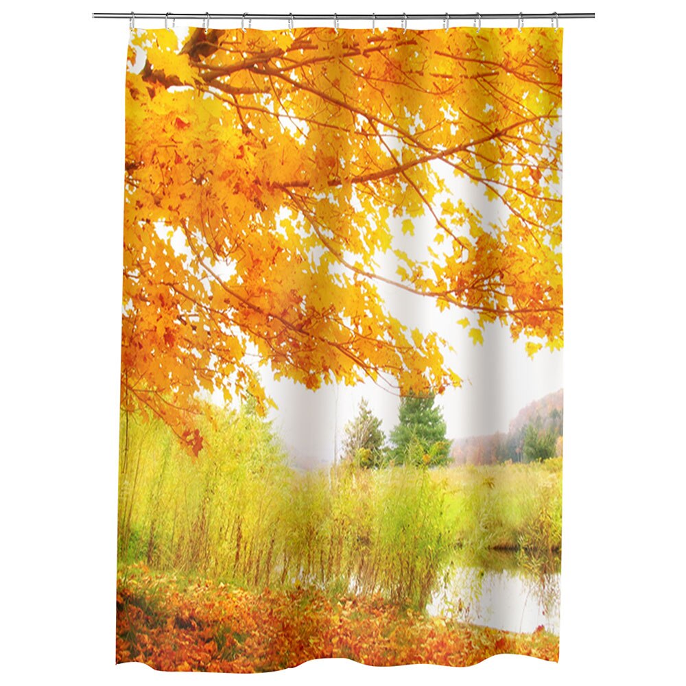 Perdea Dus, Cada, pentru Baie, Heartwork, Copac pe malul lacului, Model Multicolor, Decoratiuni Baie, 150 x 200 cm