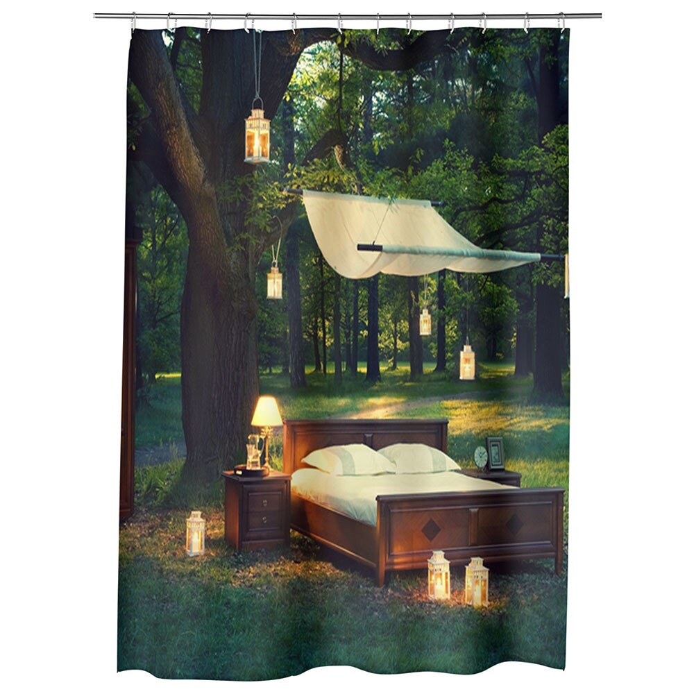 Perdea Dus, Cada, pentru Baie, Heartwork, Seara romantica in padure, Model Multicolor, Decoratiuni Baie, 150 x 200 cm