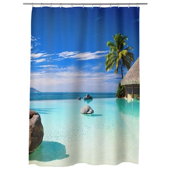 Perdea Dus, Cada, pentru Baie, Heartwork, Coliba pe mare, Model Multicolor, Decoratiuni Baie, 150 x 200 cm Perdea Dus, Cada, pentru Baie, Heartwork, Coliba pe mare, Model Multicolor, Decoratiuni Baie, 150 x 200 cm