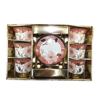 Set 6 cesti cafea cu farfurie, floral, 6 cm Set 6 cesti cafea cu farfurie, floral, 6 cm