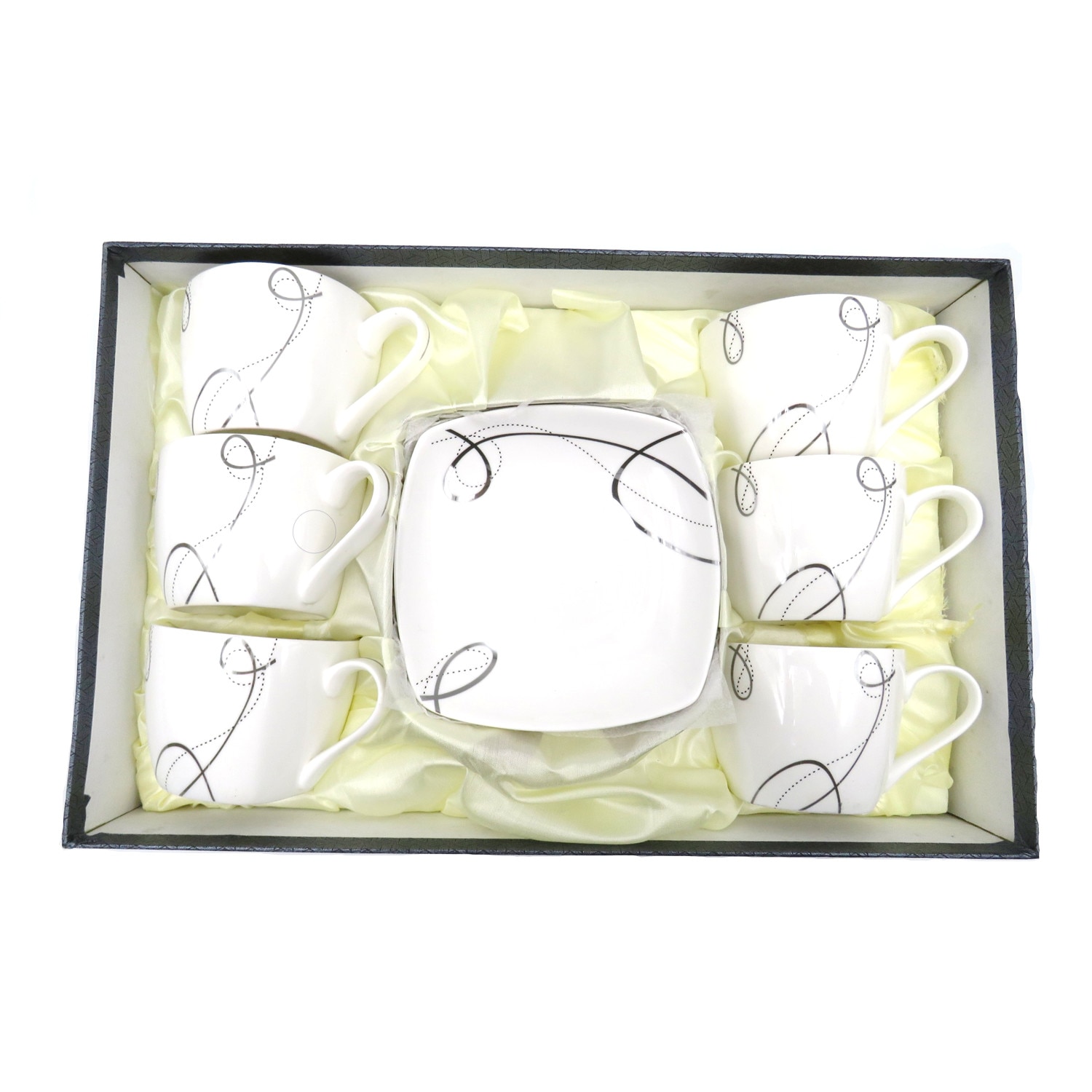 Set 6 cesti cafea cu farfurie, albe, 6 cm