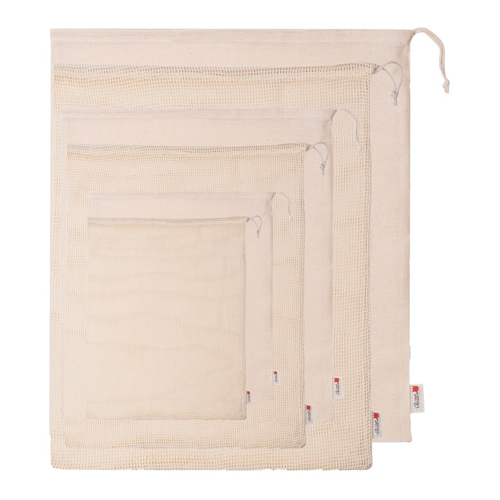 Set 6 saculeti reutilizabili bumbac, Textilia, mixt, diferite dimensiuni