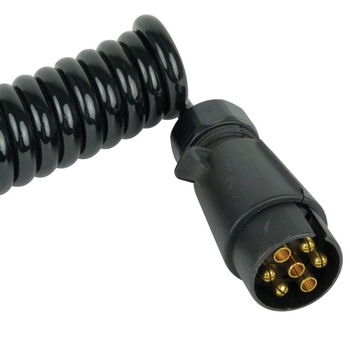 Cablu electric de curent , pentru remorca , 34 - 70 cm, 7 pini cu fisa + priza cu sistem de blocare , de culoare neagra Cablu electric de curent , pentru remorca , 34 - 70 cm, 7 pini cu fisa + priza cu sistem de blocare , de culoare neagra
