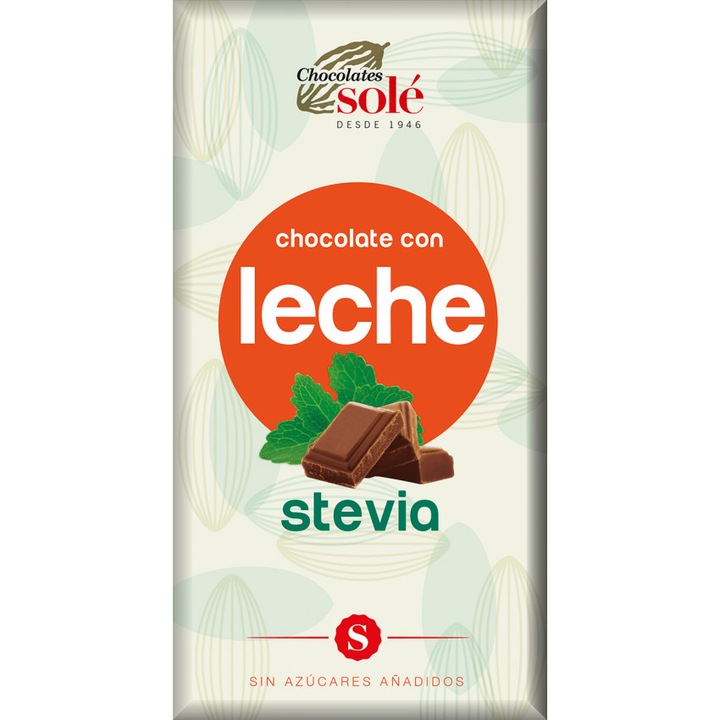 Ciocolata cu lapte minim 39% cacao, cu stevie, Chocolates Sole 100g