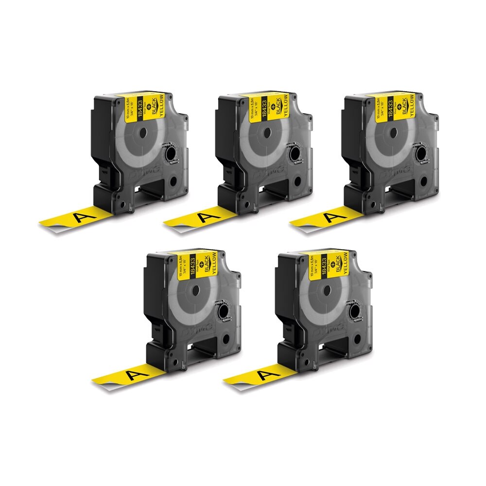 Set Etichete DYMO ID1 nailon flexibil, 19mm x 3.5m, negru/galben x 5 buc, 18491 S0718470