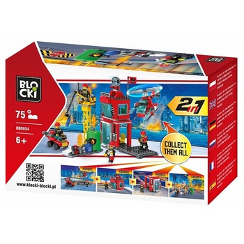 Joc constructie Blocki, Utilaj pompieri, 75 piese, Robentoys Joc constructie Blocki, Utilaj pompieri, 75 piese, Robentoys
