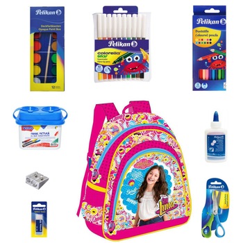 Set gradinita Soy Luna - Ghiozdan gradinita , Creioane colorate, Carioci, Acuarele, Aracet, Ascutitoare, Radiera, Vas pictura, Foarfeca - Pelikan Set gradinita Soy Luna - Ghiozdan gradinita , Creioane colorate, Carioci, Acuarele, Aracet, Ascutitoare, Radiera, Vas pictura, Foarfeca - Pelikan