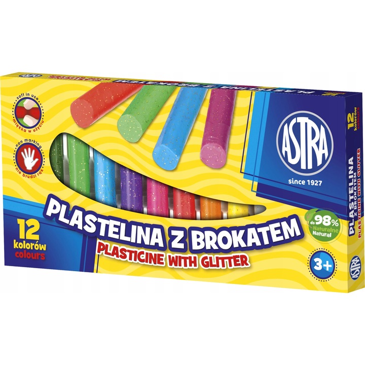 Plastilina cu sclipici 12 culori Astra
