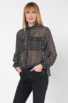 Diesel, Camasa transparenta cu model logo Superior, Negru/Gri, S Diesel, Camasa transparenta cu model logo Superior, Negru/Gri, S