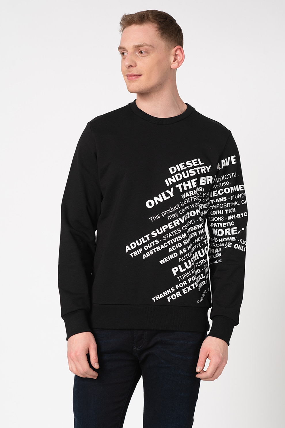 Diesel, Bluza sport cu imprimeu text cauciucat Girk, Negru/Alb