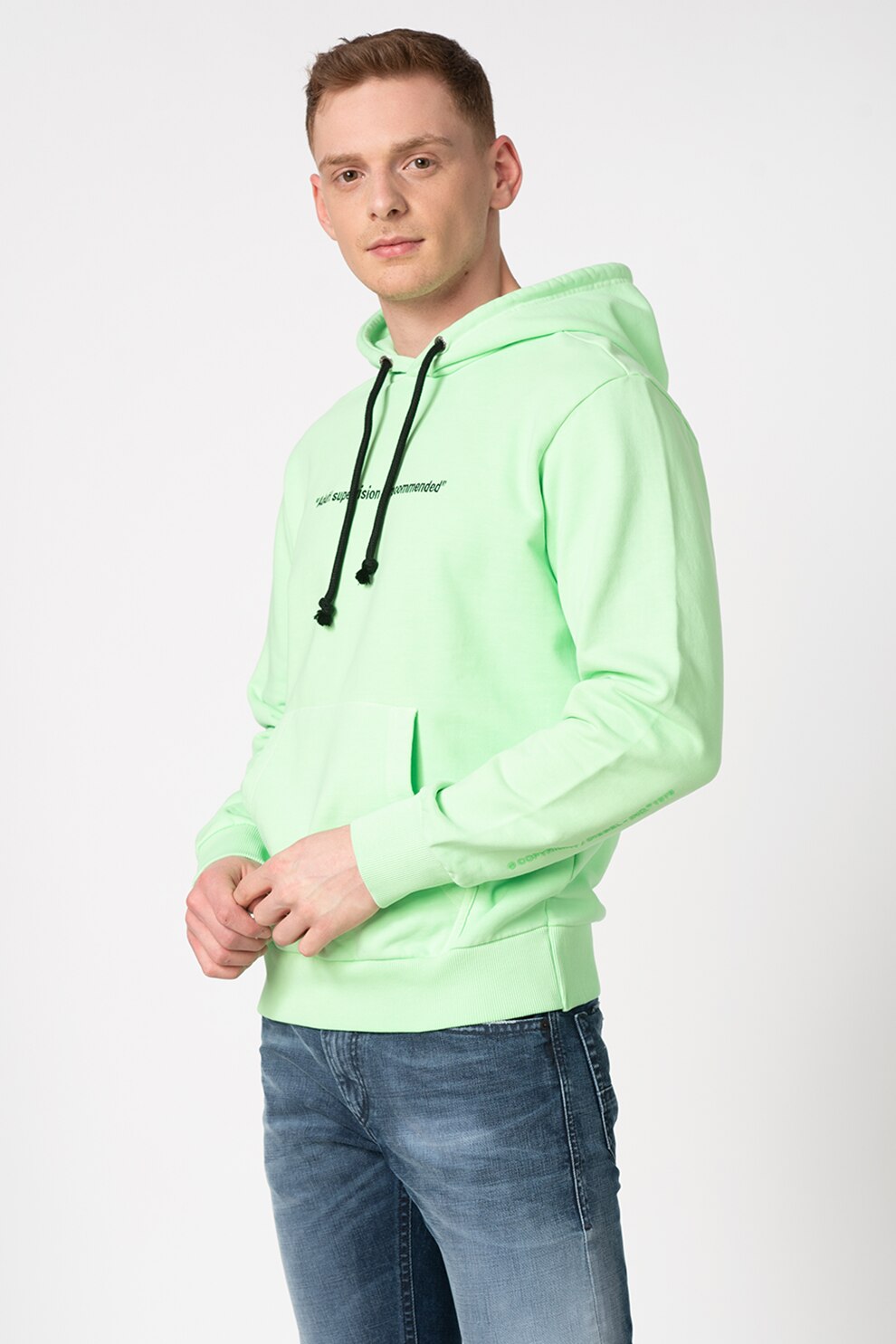 Diesel, Hanorac cu mesaj text Girk, Verde lime, 2XS