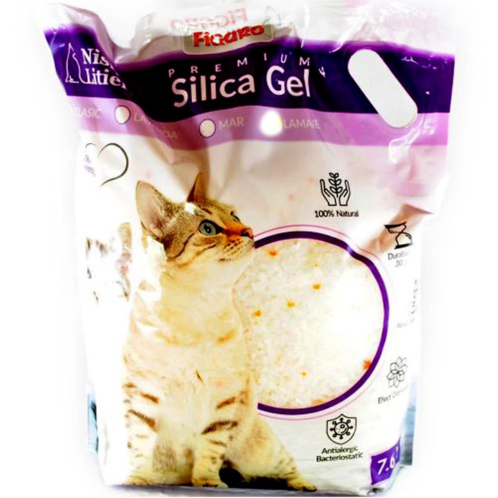 Nisip pentru pisici Silica-Gel Figaro Premium 7.6 L Lavanda
