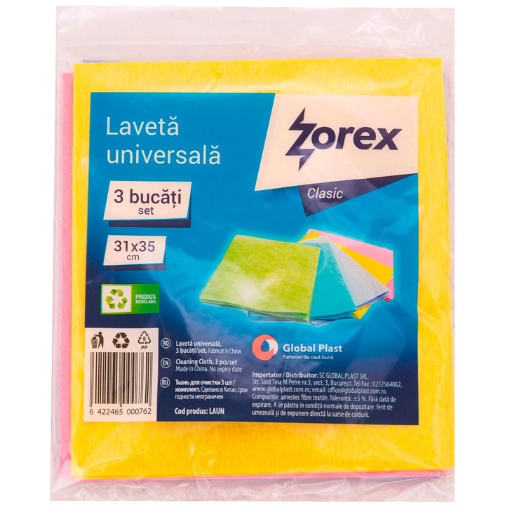 Set 3 Lavete Universale Zorex Clasic, 31x35 cm, Poliester, Multicolor, Laveta pentru Vase, Curatenie, Menaj, Bucatarie