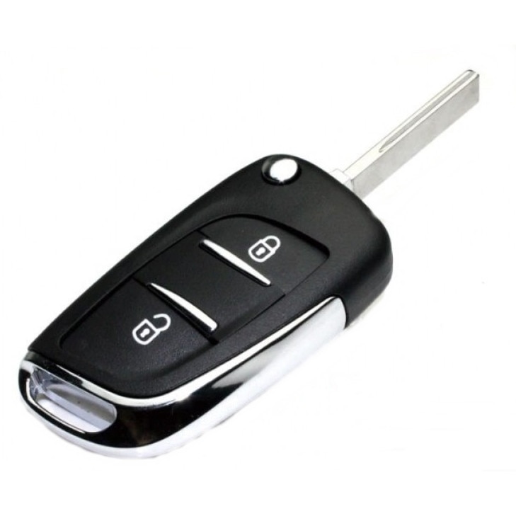 Carcasa cheie briceag Citroen, 2 butoane, cu lamela, contur metal, negru