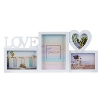 Rama foto alba, multipla, text Love, cu inimioara, 4 cadre, 44,5x19,5 cm