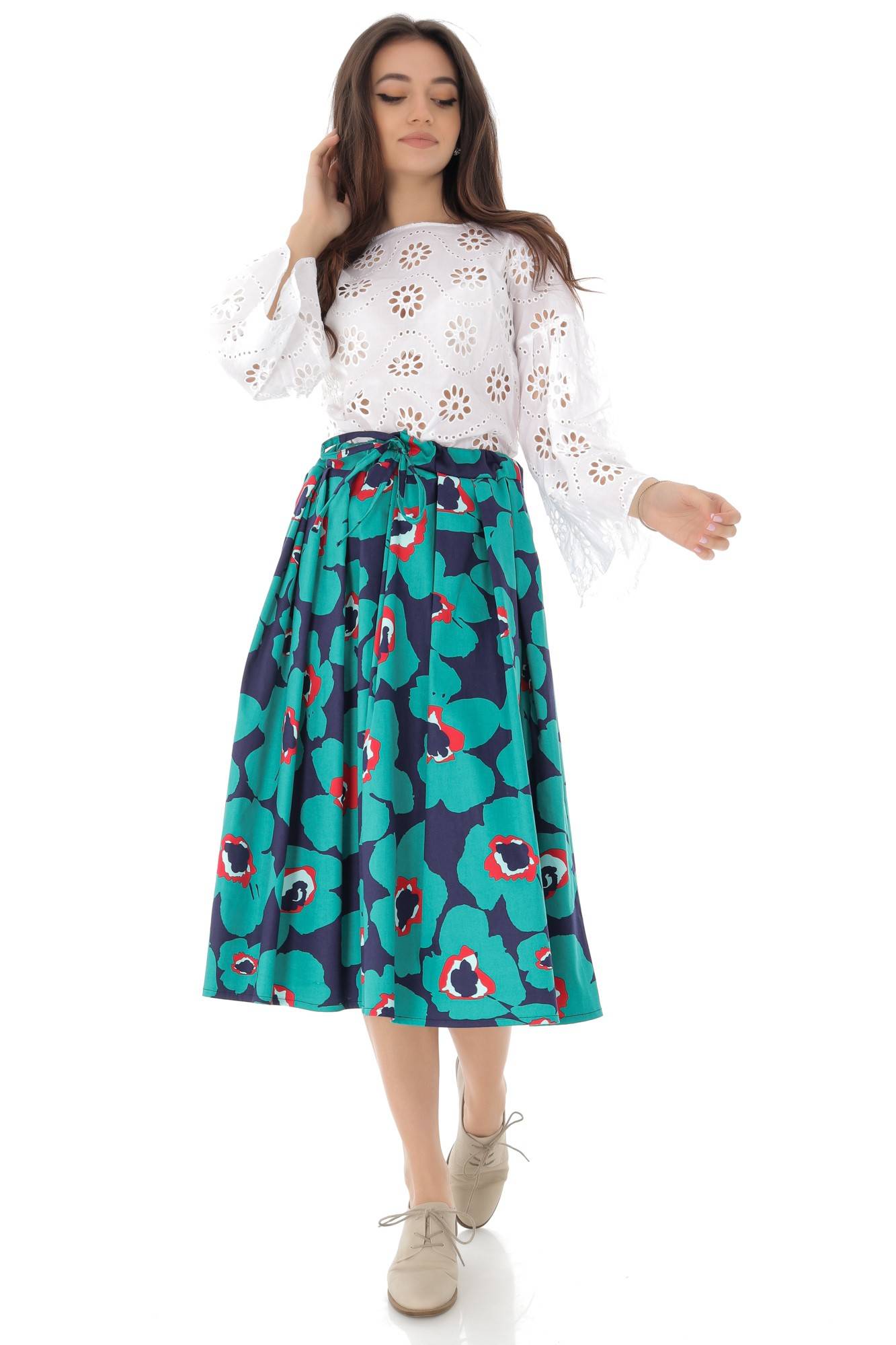 Fusta imprimata, midi cu snur in talie - ROH - FR470, M