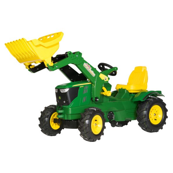 Tractor John Deere PREMIUM cu pedale si incarcator frontal Rolly Toys, verde