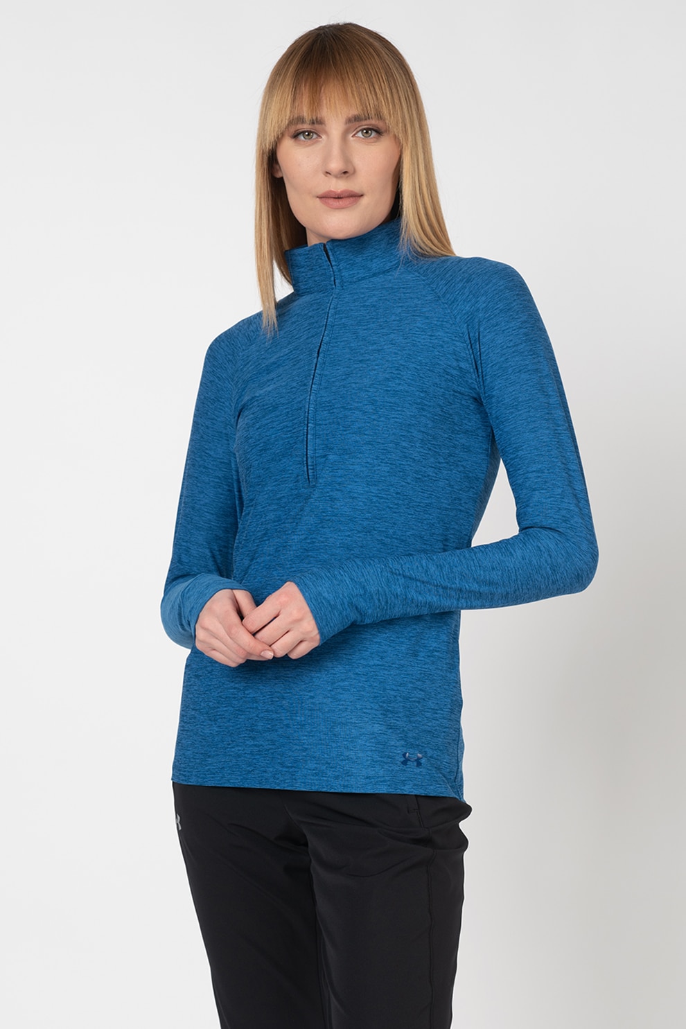 Under Armour, Bluza lejera cu fenta cu fermoar, pentru fitness Zinger, Albastru
