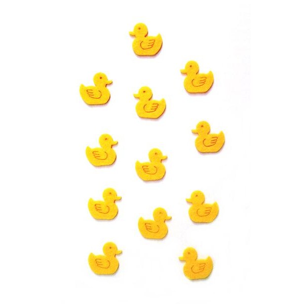 Set 12 figurine din fetru - ratusca galbena, 3 cm