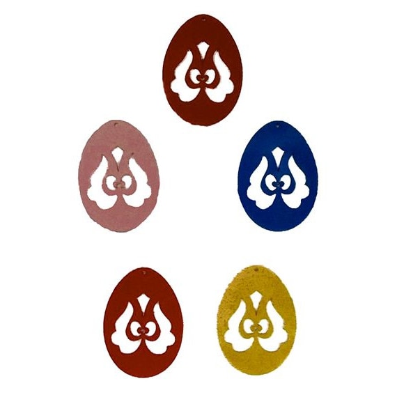 Set 5 figurine din fetru - oua colorate decupate cu model, 6 cm