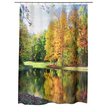 Perdea Dus, Cada, pentru Baie, Heartwork, Toamna de pe lac, Model Multicolor, Decoratiuni Baie, 150 x 200 cm