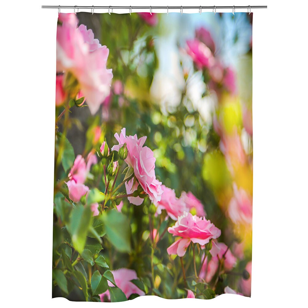 Perdea Dus, Cada, pentru Baie, Heartwork, Trandafiri roz, Model Multicolor, Decoratiuni Baie, 150 x 200 cm