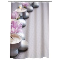Perdea Dus, Cada, pentru Baie, Art Factory, Lumanari si flori pe pietre, Model Multicolor, Decoratiuni Baie, 150 x 200 cm