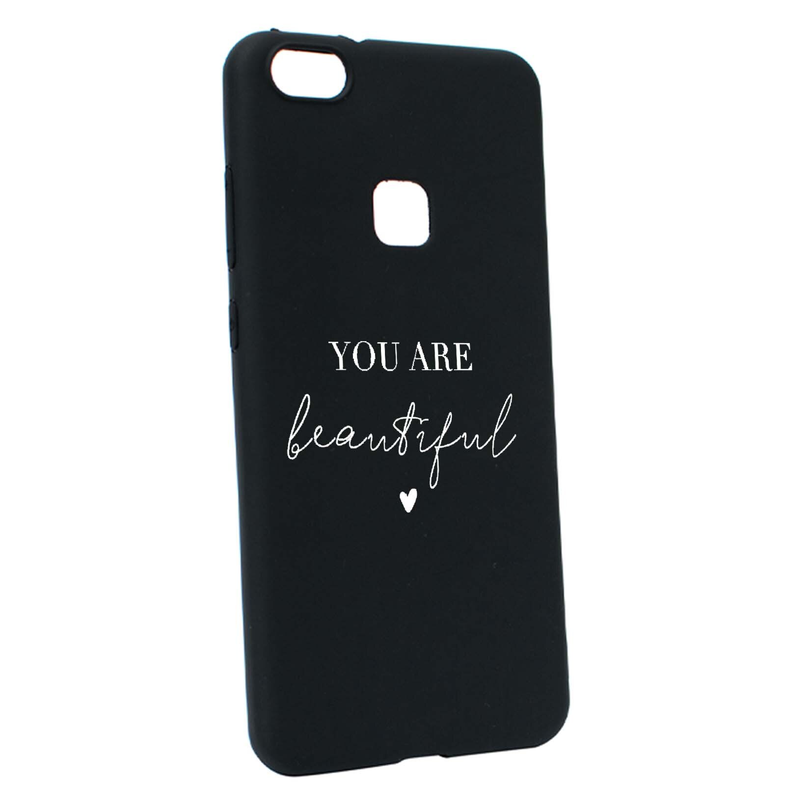 Husa de protectie cu mesaj You Are Beautiful, pentru Huawei P10 Lite, rezistenta la uzura, anti-alunecare, din silicon Premium, B477