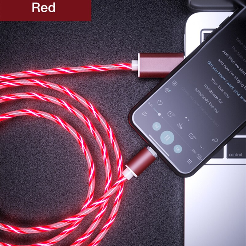 Cablu Magnetic Luminat ROSU de incarcare cu Flux Luminos iPhone si MicroUSB, 2 Conectori SFDSRO
