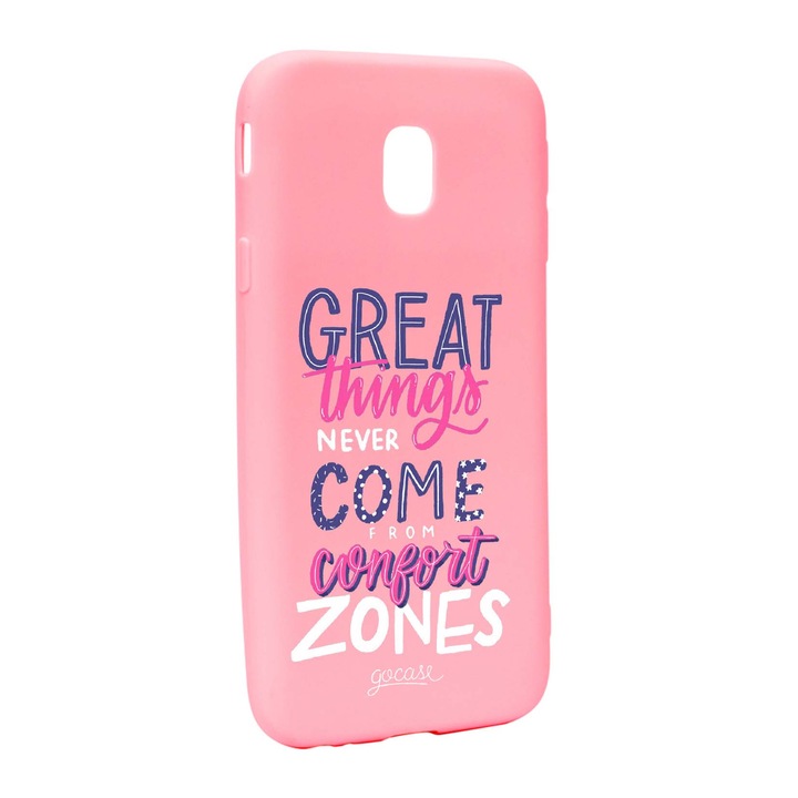 Husa de protectie cu mesaj Great Things, pentru Samsung Galaxy J7 2018, rezistenta la uzura, anti-alunecare, din silicon Premium, P486