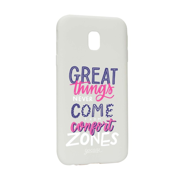 Husa de protectie cu mesaj Great Things, pentru Samsung Galaxy J7 2018, rezistenta la uzura, anti-alunecare, din silicon Premium, W486