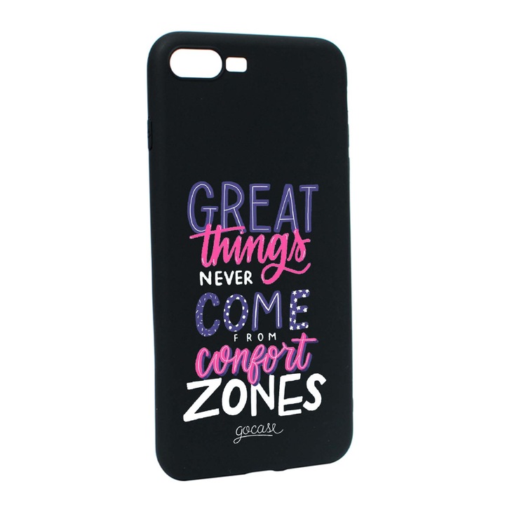 Husa de protectie cu mesaj Great Things, pentru Apple iPhone 7 Plus / 8 Plus, rezistenta la uzura, anti-alunecare, din silicon Premium, B486