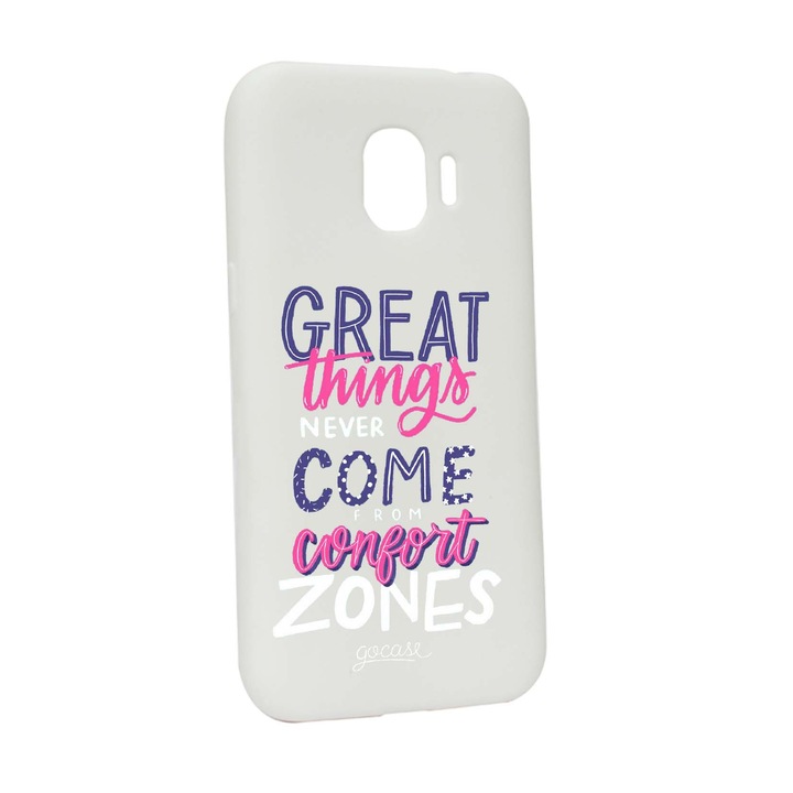 Husa de protectie cu mesaj Great Things, pentru Samsung Galaxy J4 2018, rezistenta la uzura, anti-alunecare, din silicon Premium, W486