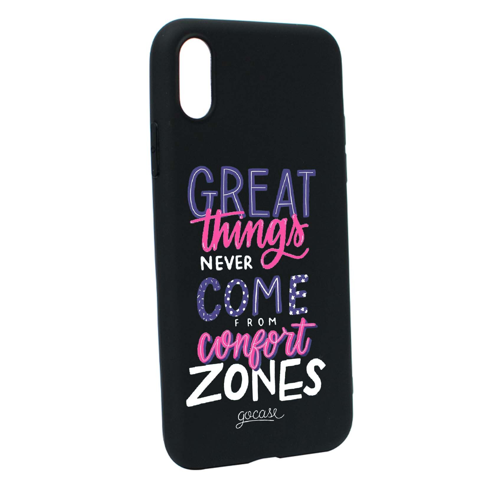 Husa de protectie cu mesaj Great Things, pentru Apple iPhone XS / X, rezistenta la uzura, anti-alunecare, din silicon Premium, B486