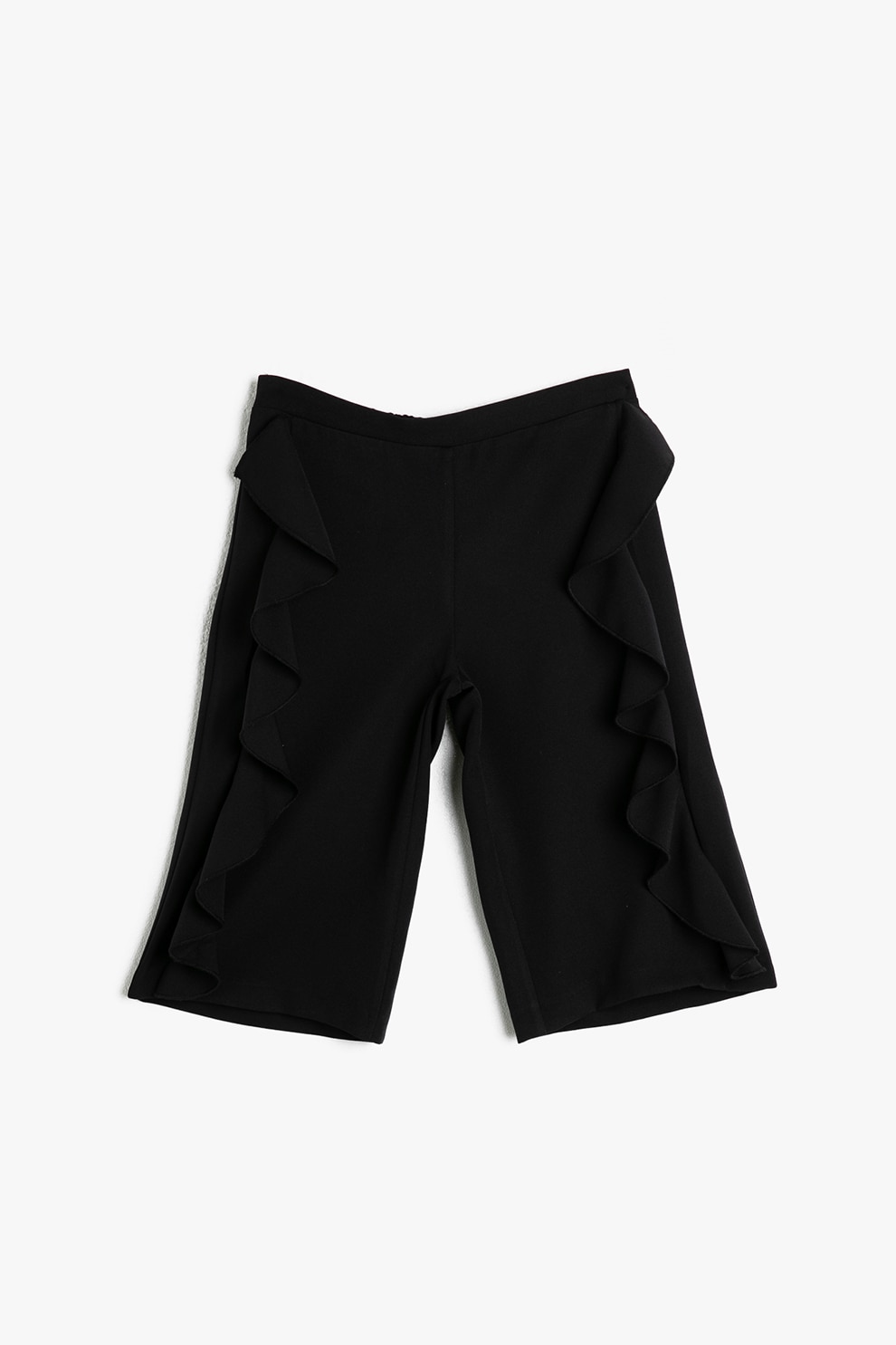 KOTON, Pantaloni cu croiala ampla si garnituri cu volane, Negru, 122-128 CM