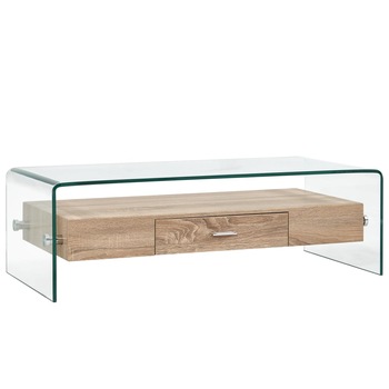 Masuta de cafea, vidaXL, Sticla securizata/Lemn, 98 x 45 x 31 cm, Transparent Masuta de cafea, vidaXL, Sticla securizata/Lemn, 98 x 45 x 31 cm, Transparent