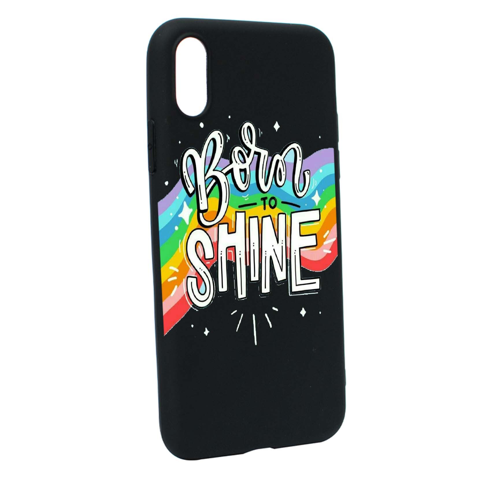 Husa de protectie cu mesaj Born to shine, pentru Apple iPhone XS / X, rezistenta la uzura, anti-alunecare, din silicon Premium, B489