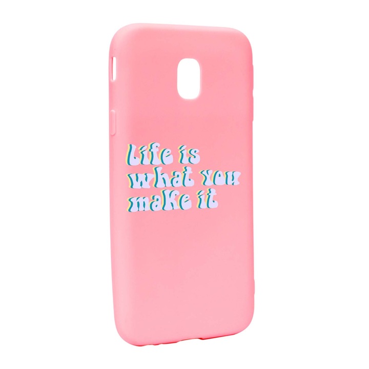 Husa de protectie cu mesaj Life is, pentru Samsung Galaxy J7 2018, rezistenta la uzura, anti-alunecare, din silicon Premium, P491