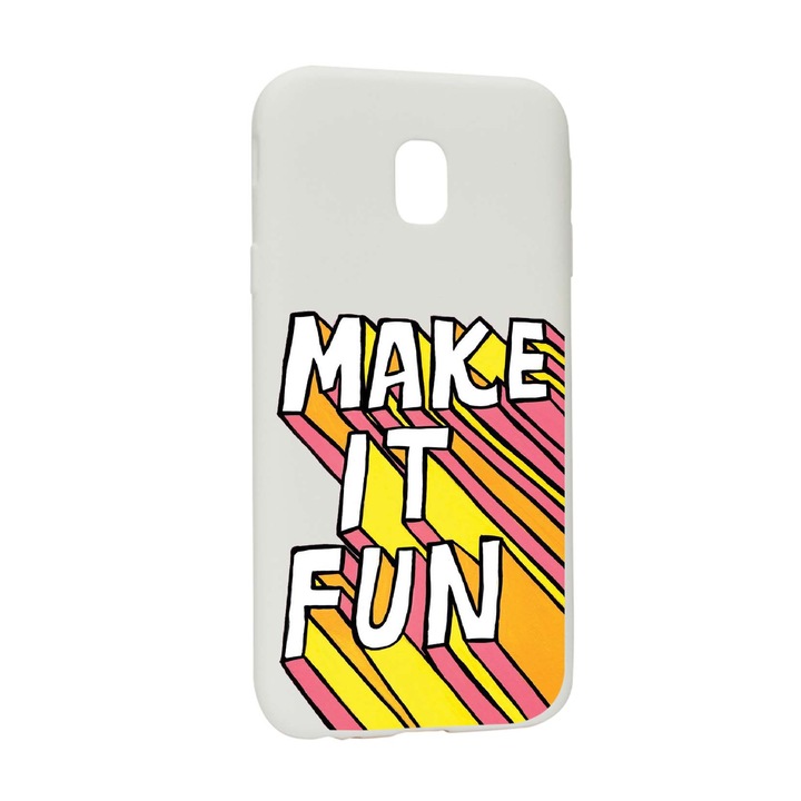 Husa de protectie cu mesaj Make It Fun, pentru Samsung Galaxy J7 2018, rezistenta la uzura, anti-alunecare, din silicon Premium, W494