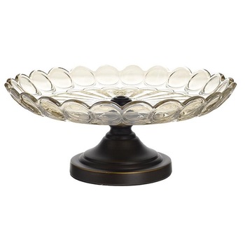 Platou Bronze Amber din sticla cu picior metalic 36 cm x 36 cm x 17 cm Platou Bronze Amber din sticla cu picior metalic 36 cm x 36 cm x 17 cm