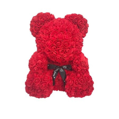 Aranjament urs rosu, ursulet decorat manual cu trandafiri de spuma, Teddy Bear 40 cm, cutie decorativa inclusa, HandMade by Urban Trends ®