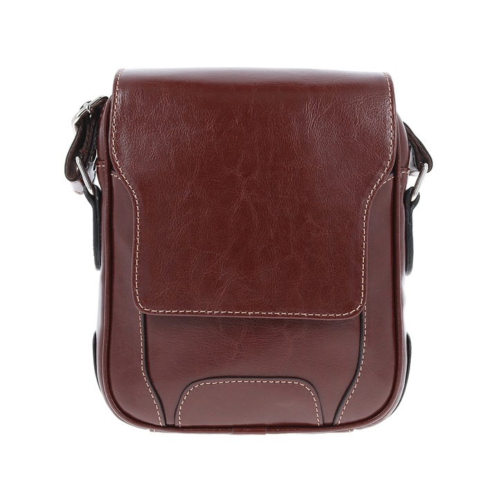 Borseta casual cu capac, din piele naturala maro coniac 067, MAGAZINULDEGENTI